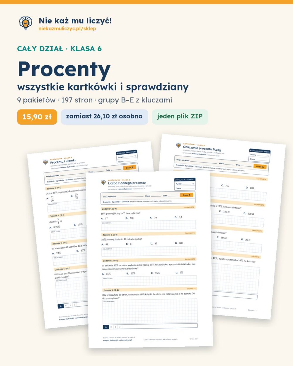 Procenty — cały dział, klasa 6 (9 pakietów) — okładka pakietu