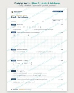 Liczby i działania — cały dział, klasa 7 (8 pakietów) — podgląd karty „Liczby i działania — sprawdzian”