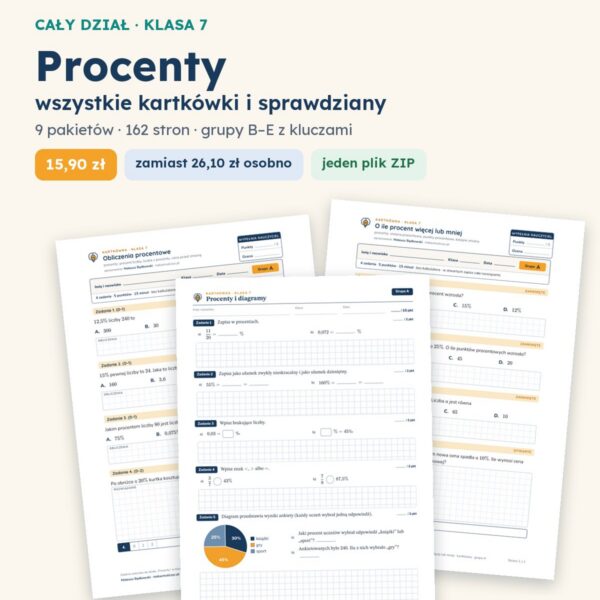 Procenty — cały dział, klasa 7 (9 pakietów)