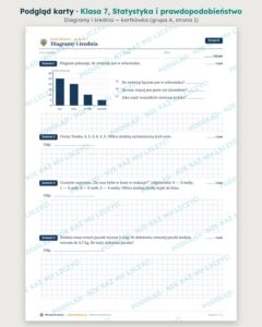 Statystyka i prawdopodobieństwo — cały dział, klasa 7 (5 pakietów) — podgląd karty „Diagramy i średnia — kartkówka”