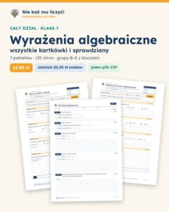 Wyrażenia algebraiczne — cały dział, klasa 7 (7 pakietów) — okładka pakietu