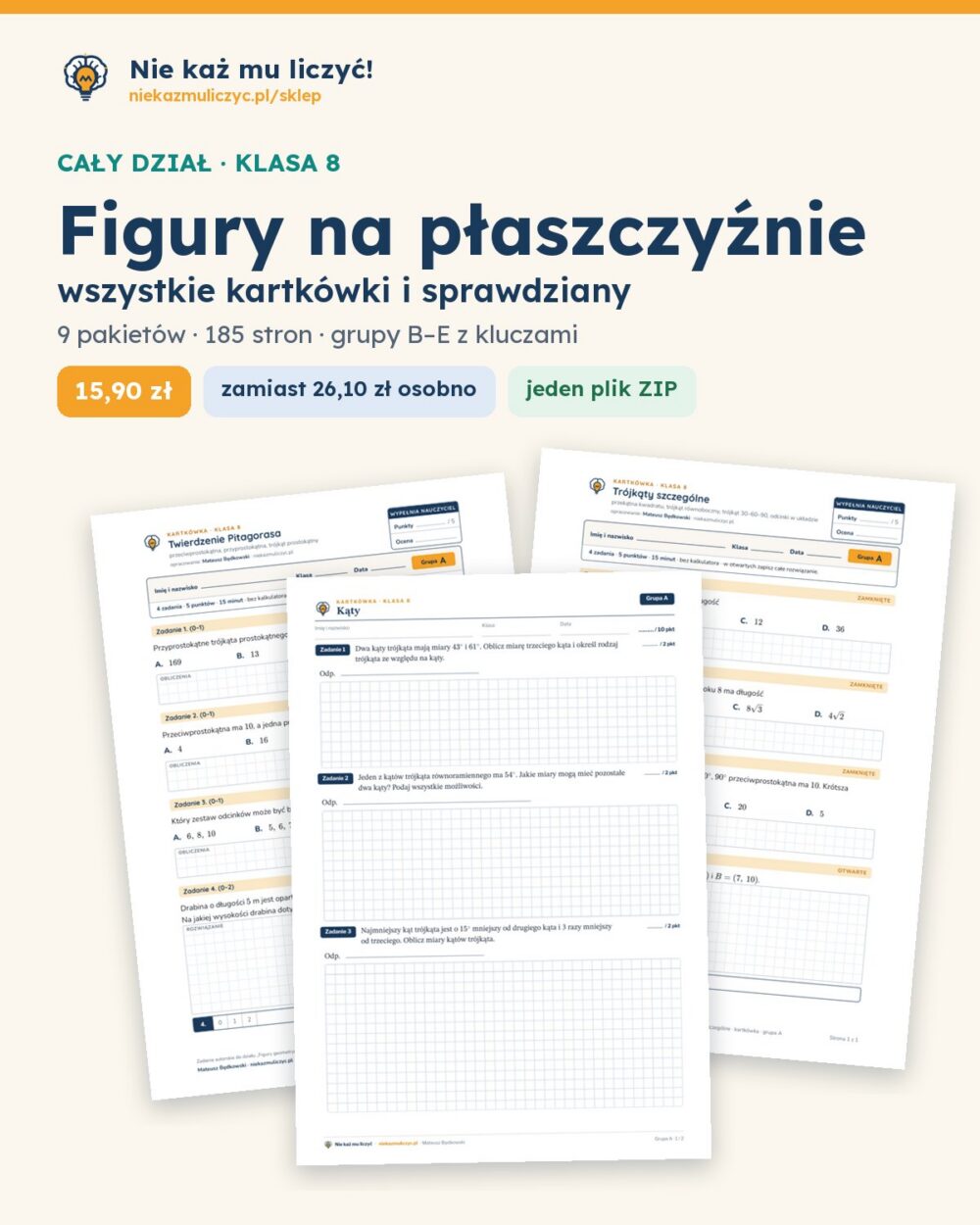 Figury na płaszczyźnie — cały dział, klasa 8 (9 pakietów) — okładka pakietu