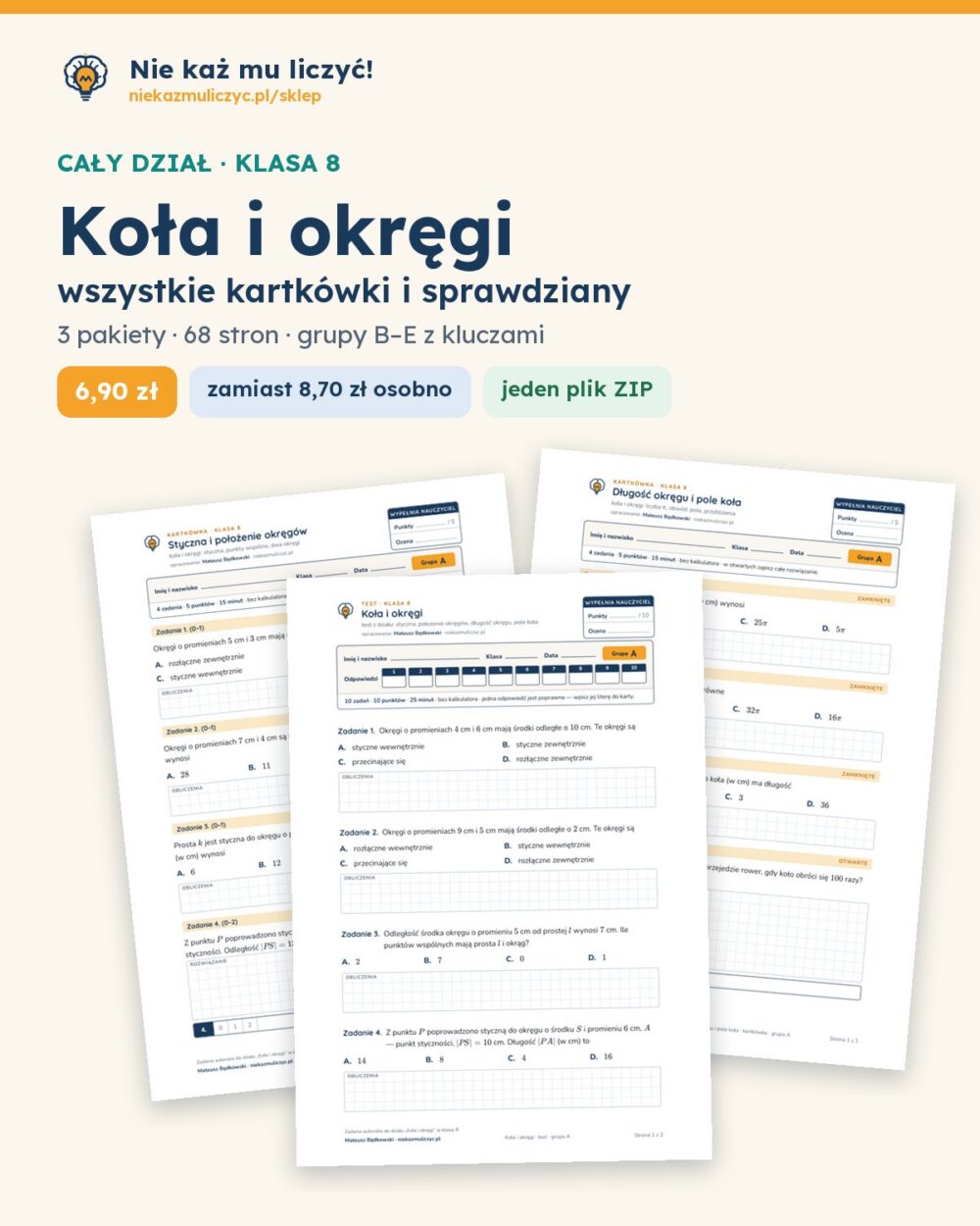 Koła i okręgi — cały dział, klasa 8 (3 pakiety) — okładka pakietu