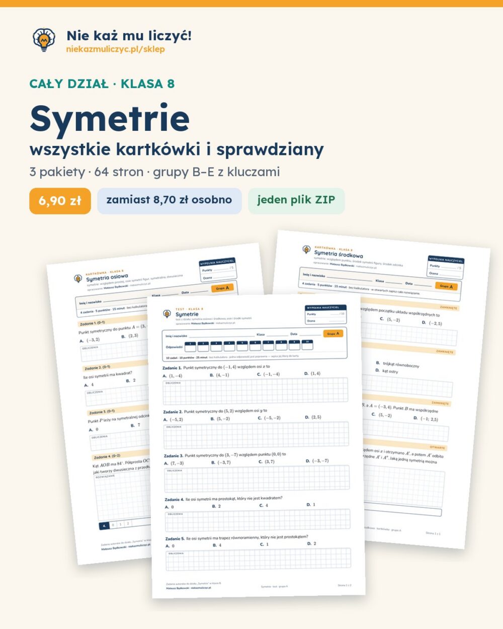 Symetrie — cały dział, klasa 8 (3 pakiety) — okładka pakietu