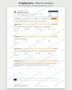 Symetrie — cały dział, klasa 8 (3 pakiety) — podgląd karty „Symetria osiowa — kartkówka”
