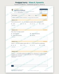 Symetrie — cały dział, klasa 8 (3 pakiety) — podgląd karty „Symetria środkowa — kartkówka”