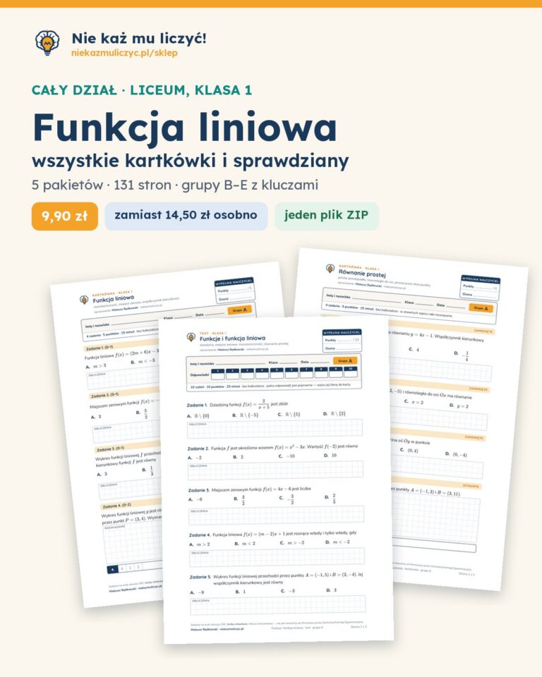 Funkcja liniowa — cały dział, liceum, klasa 1 (5 pakietów) — okładka pakietu