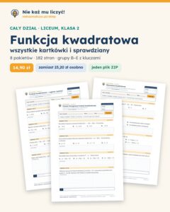 Funkcja kwadratowa — cały dział, liceum, klasa 2 (8 pakietów) — okładka pakietu