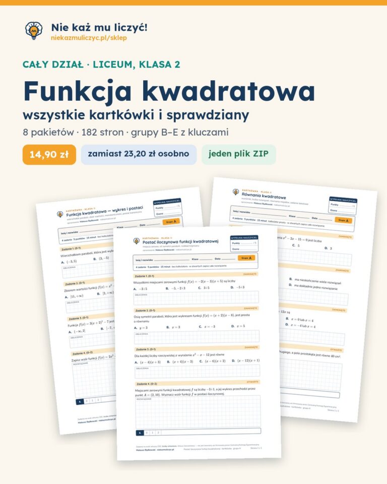 Funkcja kwadratowa — cały dział, liceum, klasa 2 (8 pakietów) — okładka pakietu
