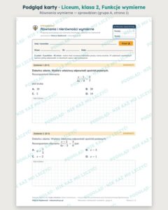 Funkcje wymierne — cały dział, liceum, klasa 2 (5 pakietów) — podgląd karty „Równania wymierne — sprawdzian”