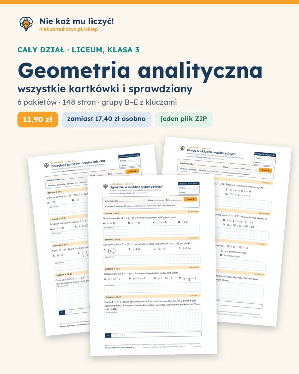 Geometria analityczna — cały dział, liceum, klasa 3 (6 pakietów) — okładka pakietu