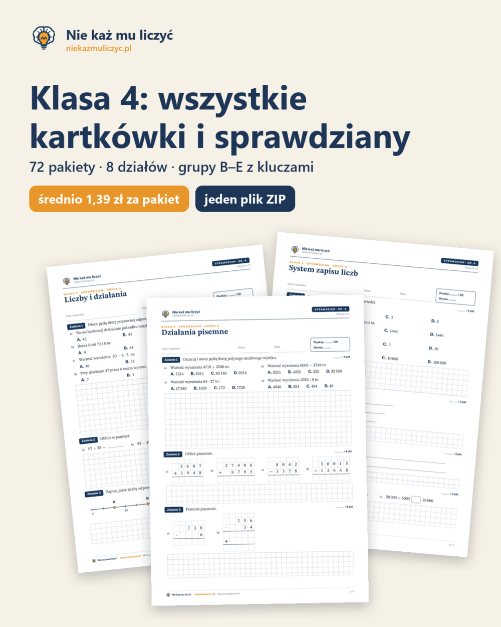Klasa 4 — wszystkie kartkówki i sprawdziany (72 pakiety) — okładka