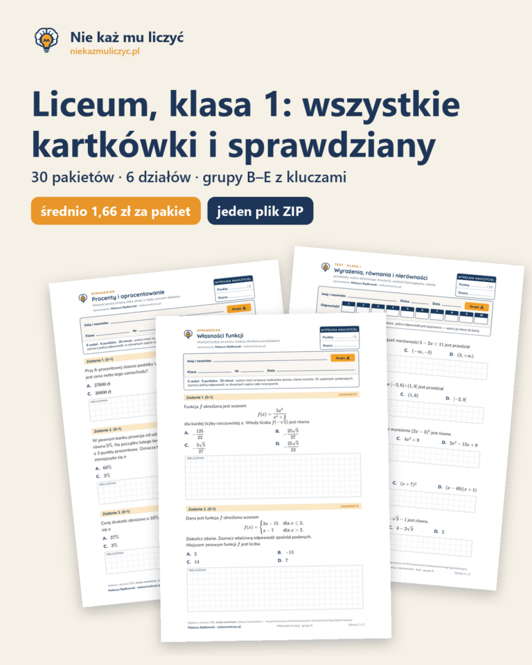Liceum, klasa 1 — wszystkie kartkówki i sprawdziany (30 pakietów) — okładka