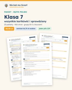 Polski, klasa 7 — komplet kartkówek i sprawdzianów (19 pakietów) — okładka pakietu