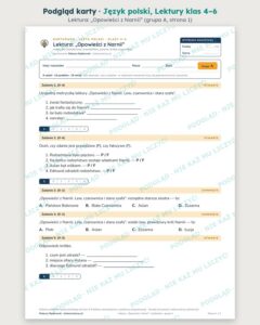 Polski, lektury kl. 4–6 — komplet kartkówek (9 pakietów) — podgląd karty „Lektura: „Opowieści z Narnii””