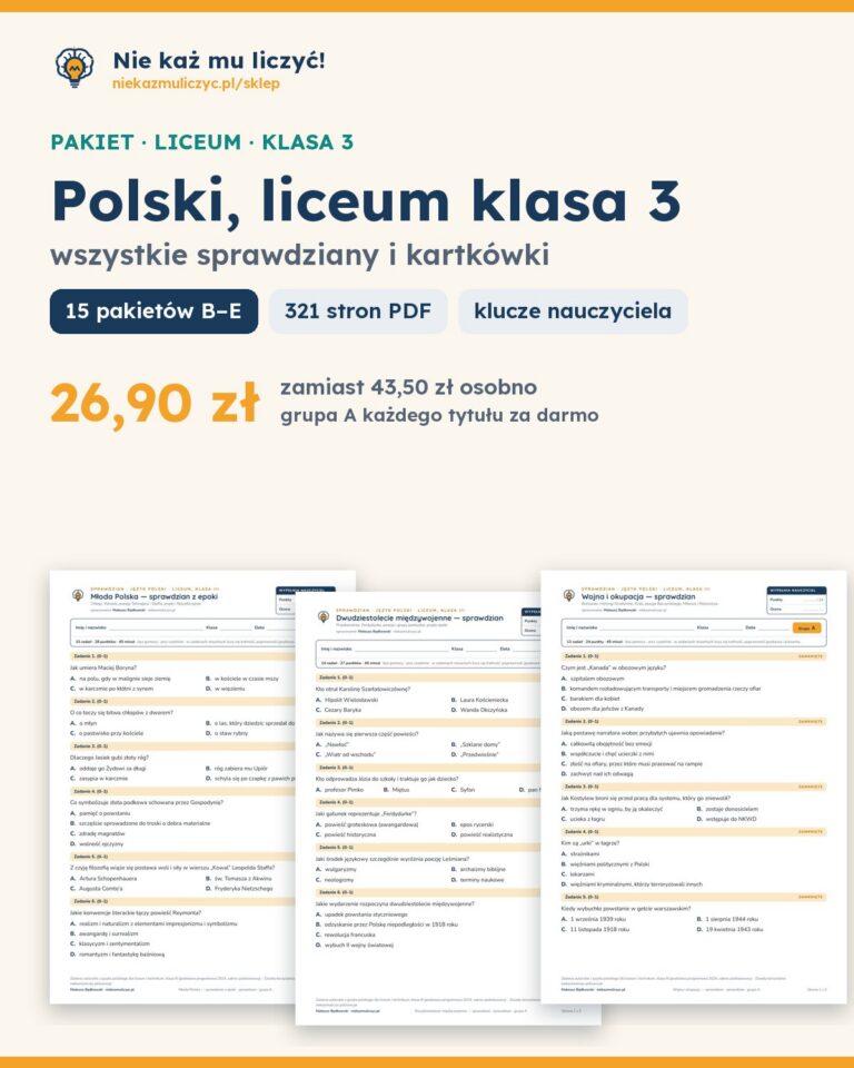 Pierwsza strona: Polski, liceum klasa 3 — wszystkie sprawdziany i kartkówki