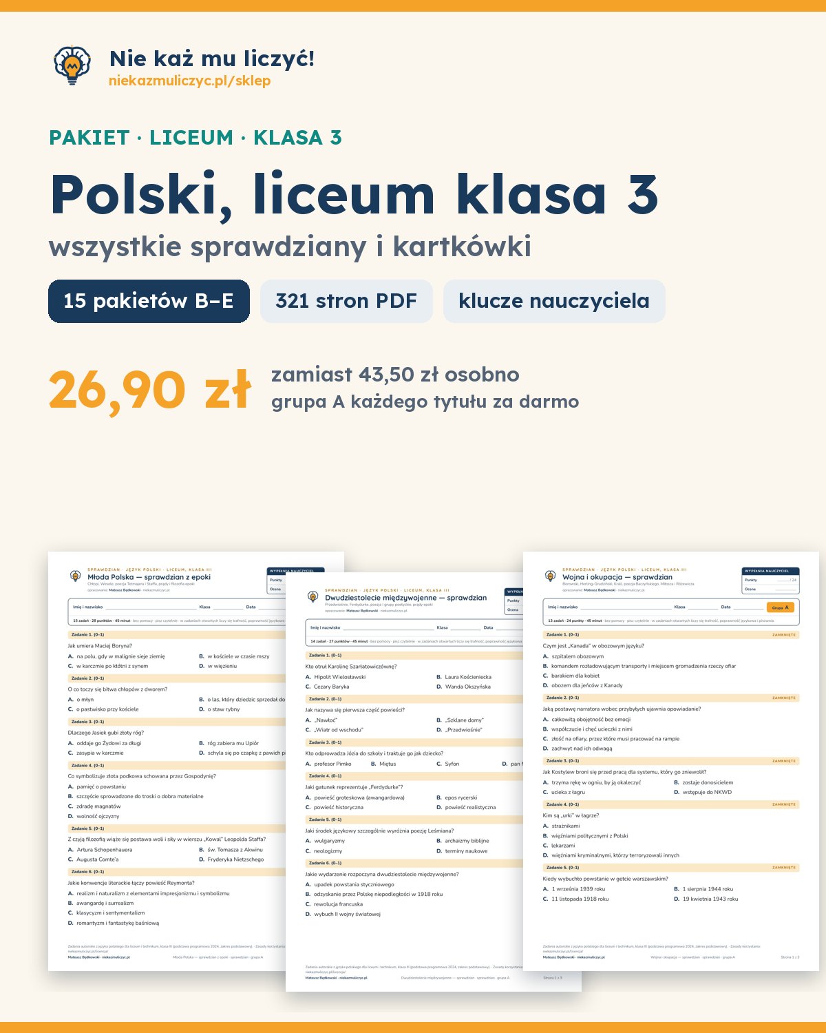 Okładka: Polski, liceum klasa 3 — wszystkie sprawdziany i kartkówki