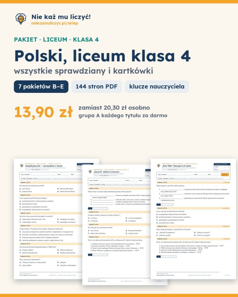 Pierwsza strona: Polski, liceum klasa 4 — wszystkie sprawdziany i kartkówki