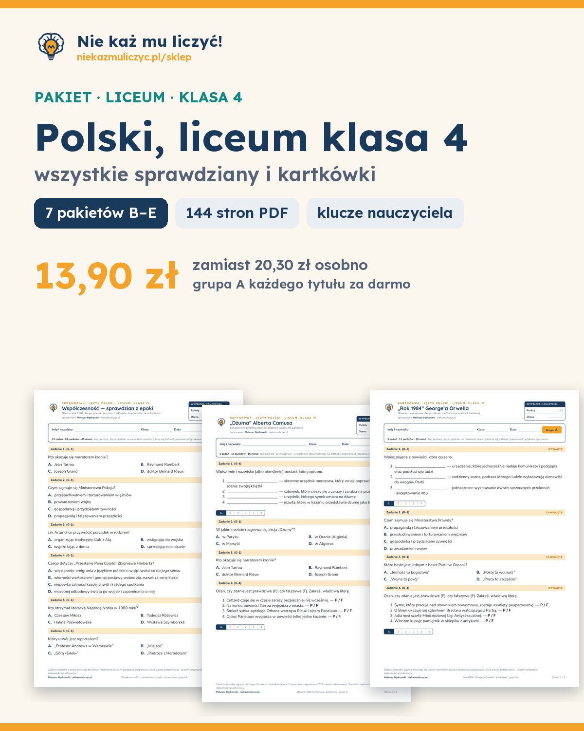 Okładka: Polski, liceum klasa 4 — wszystkie sprawdziany i kartkówki