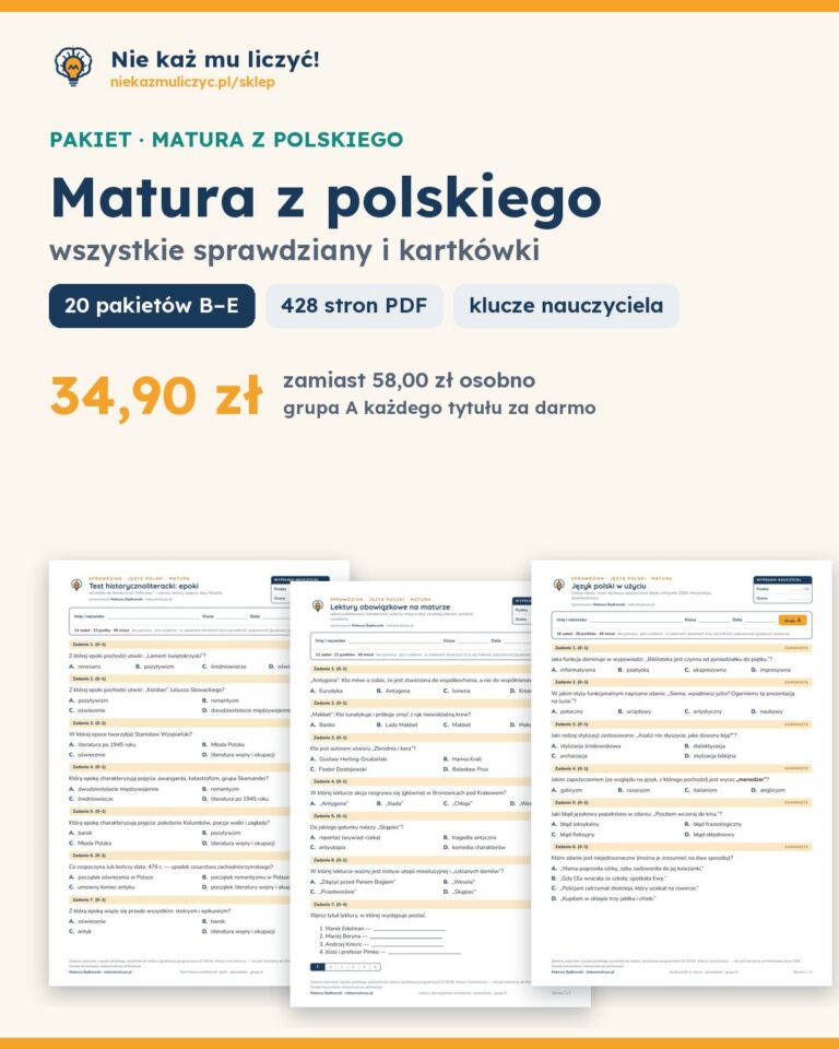 Matura z polskiego — wszystkie sprawdziany i kartkówki — pierwsza strona arkusza grupy A