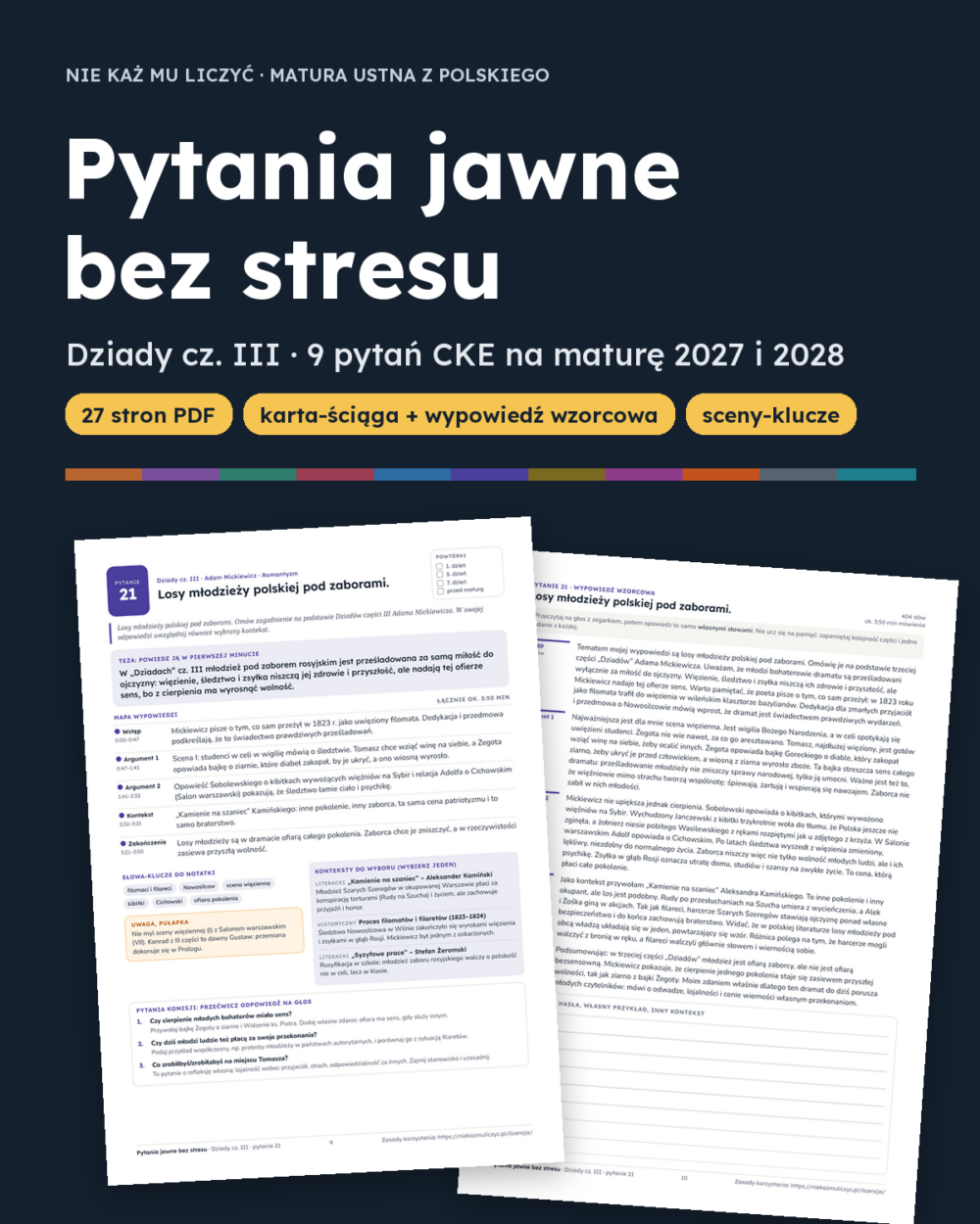 Pytania jawne: Dziady cz. III – 9 opracowań na maturę ustną — okładka