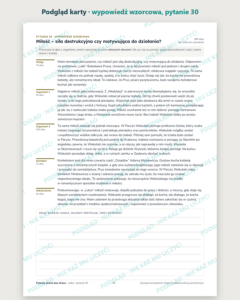 Pytania jawne matura ustna 2027 i 2028 — podgląd karty, wypowiedź wzorcowa do pytania 30 podzielona na wstęp, argumenty, kontekst i zakończenie