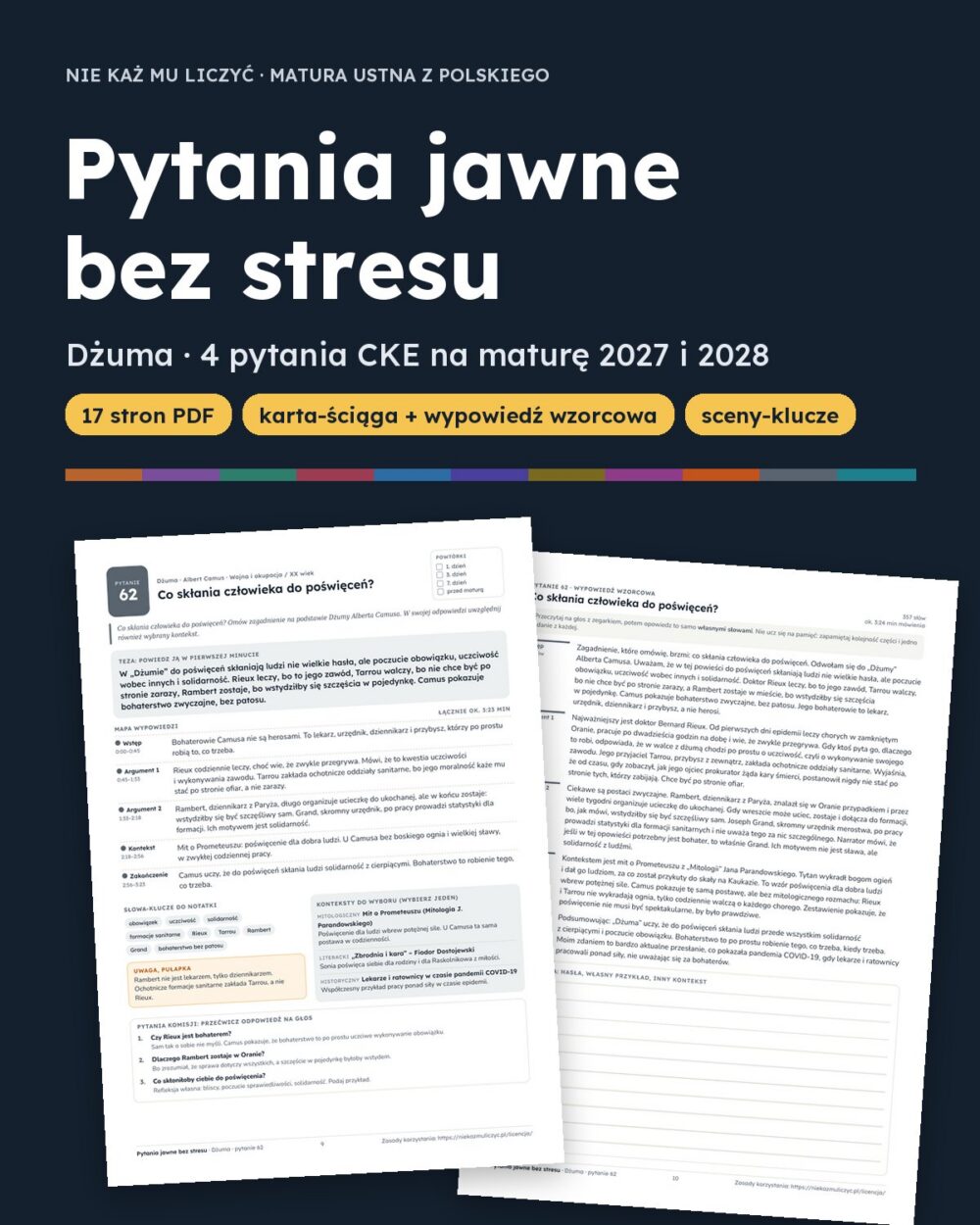 Pytania jawne: Dżuma – 4 opracowania na maturę ustną — okładka