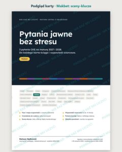 Pytania jawne: Makbet – 3 opracowania na maturę ustną — podgląd karty, strona otwierająca: najważniejsze sceny „Makbet” i lista pytań