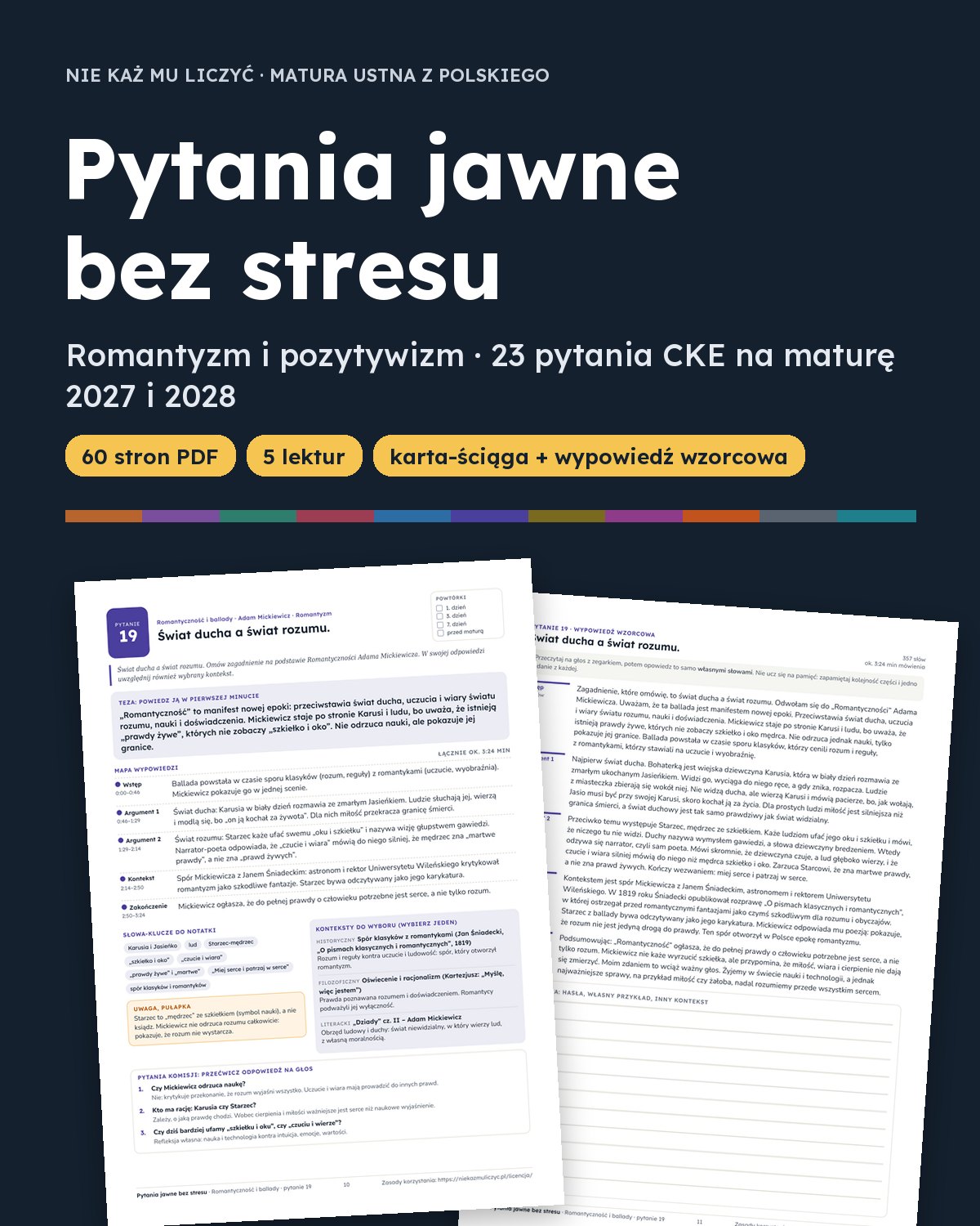 Okładka: Pytania jawne 2027–2028: romantyzm i pozytywizm, 23 pytania