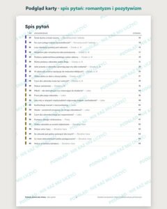 Pytania jawne 2027–2028: romantyzm i pozytywizm, 23 pytania — podgląd karty, spis wszystkich 23 pytań z numerami stron