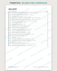 Pytania jawne 2027–2028: wojna i współczesność, 21 pytań — podgląd karty, spis wszystkich 21 pytań z numerami stron