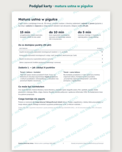 Pytania jawne matura ustna 2029–2031 — podgląd karty, strona „Matura ustna w pigułce”: przebieg egzaminu i kryteria oceniania