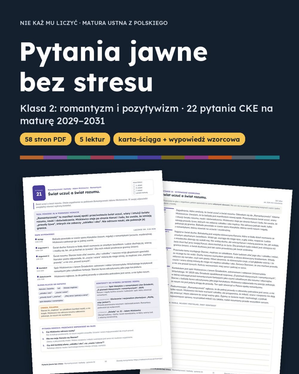 Pytania jawne 2029–2031, klasa 2: romantyzm i pozytywizm, 22 pytania — okładka
