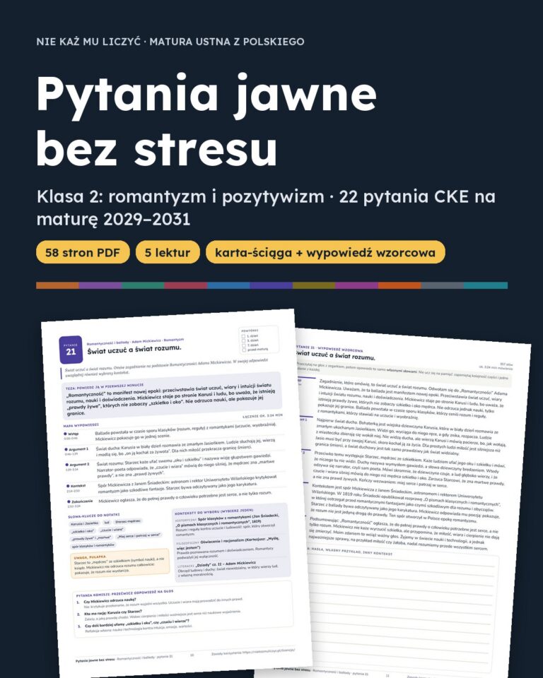 Pytania jawne 2029–2031, klasa 2: romantyzm i pozytywizm, 22 pytania — okładka