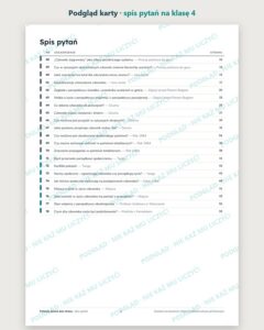 Pytania jawne 2029–2031, klasa 4: wojna i współczesność, 21 pytań — podgląd karty, spis wszystkich 21 pytań z numerami stron