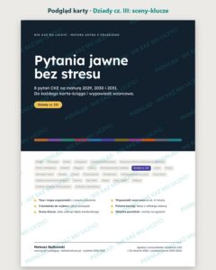 Pytania jawne 2029–2031: Dziady cz. III – 8 opracowań — podgląd karty, strona otwierająca: najważniejsze sceny „Dziady cz. III” i lista pytań