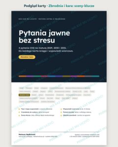 Pytania jawne 2029–2031: Zbrodnia i kara – 4 opracowania — podgląd karty, strona otwierająca: najważniejsze sceny „Zbrodnia i kara” i lista pytań