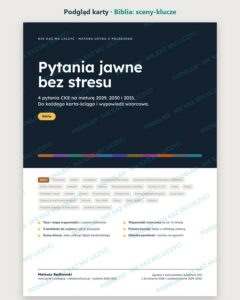 Pytania jawne 2029–2031: Biblia – 4 opracowania — podgląd karty, strona otwierająca: najważniejsze sceny „Biblia” i lista pytań