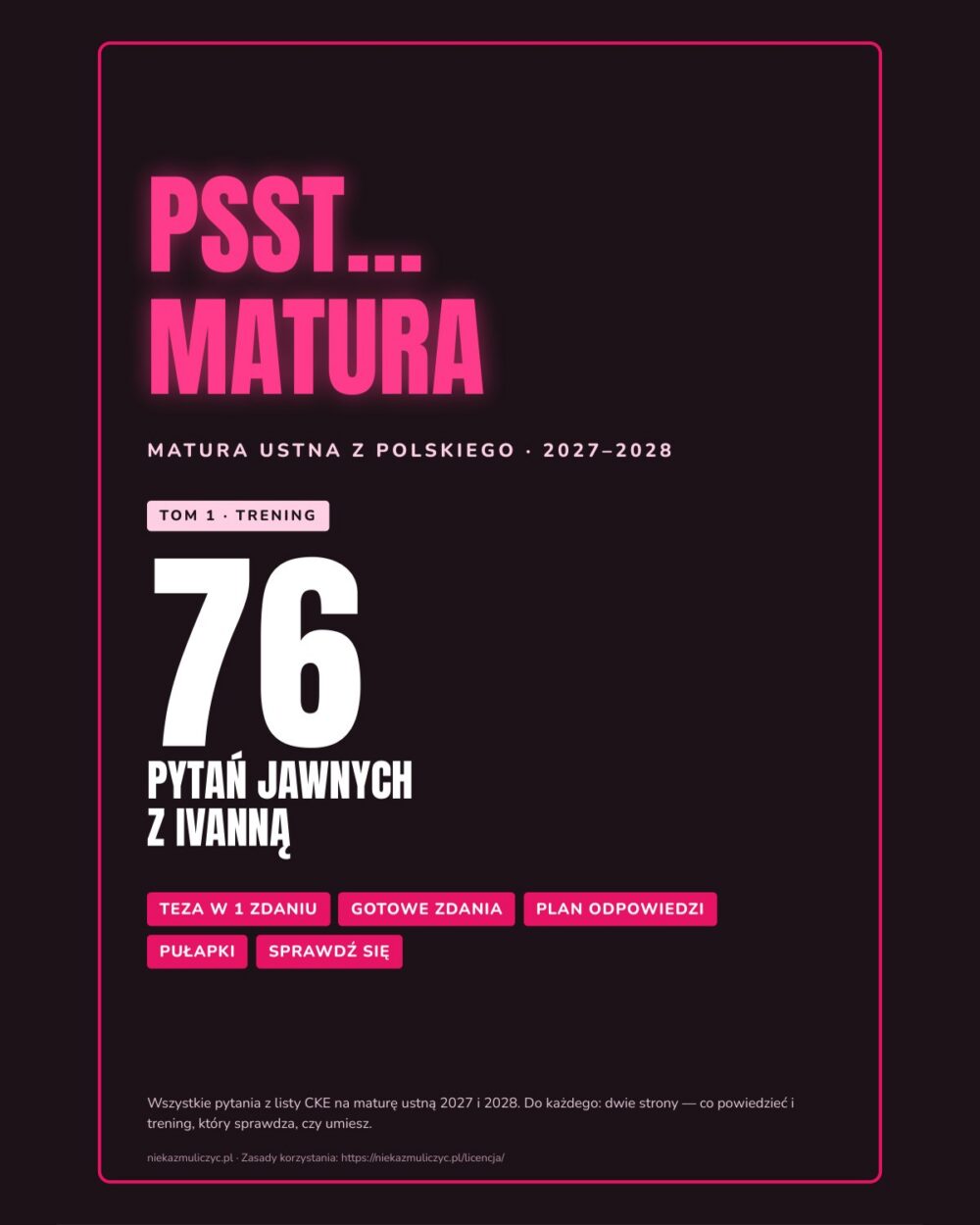 Psst… matura: 76 pytań jawnych na maturę ustną 2027–2028 — okładka