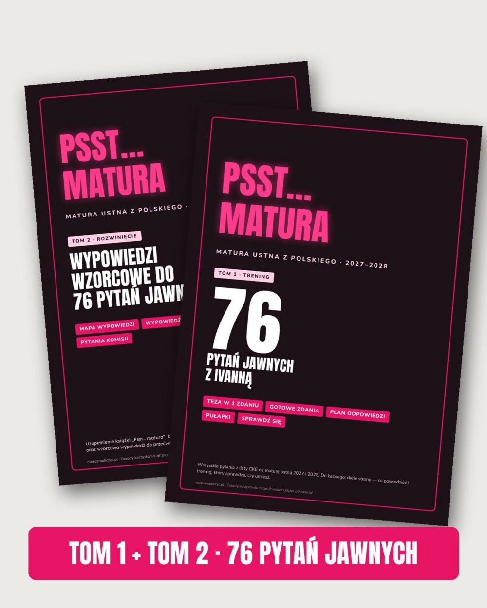 Psst… matura, tom 1 i tom 2: 76 pytań jawnych 2027–2028 — okładka