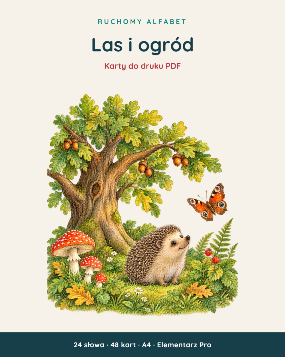 Ruchomy alfabet: Las i ogród — 48 kart PDF z kluczem — okładka