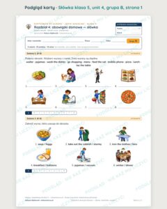 Kartkówka ze słówek angielski klasa 5 unit 4: obowiązki domowe — B–E — podgląd karty, strona 1