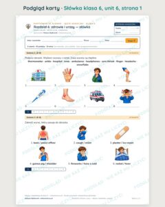 Słówka z angielskiego klasa 6 — 9 kartkówek z obrazkami, A–E PDF — podgląd karty 2