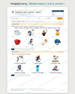 Słówka z angielskiego klasa 7 — 9 kartkówek z obrazkami, A–E PDF — podgląd karty 2