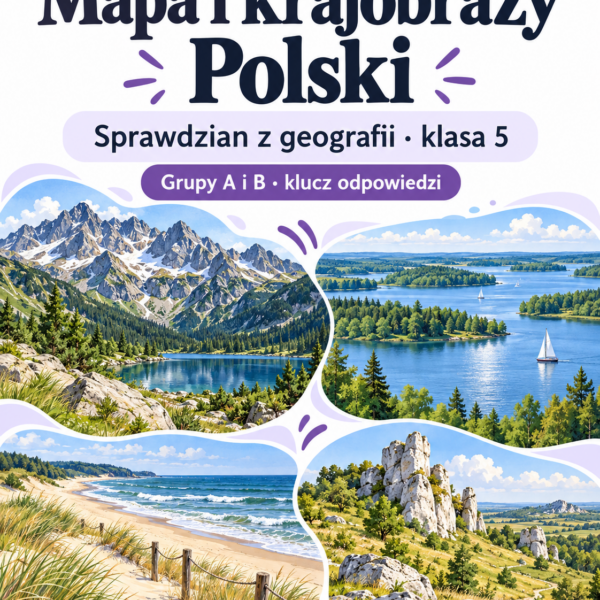 Sprawdzian z geografii klasa 5 — mapa i krajobrazy Polski — okładka
