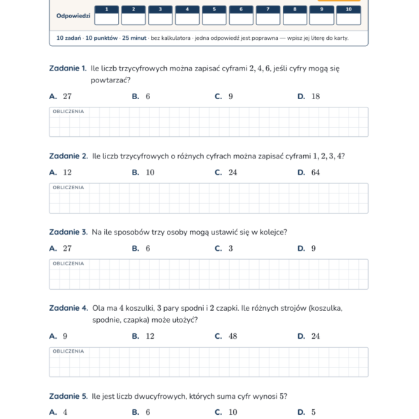 Rachunek prawdopodobieństwa — test, klasa 8