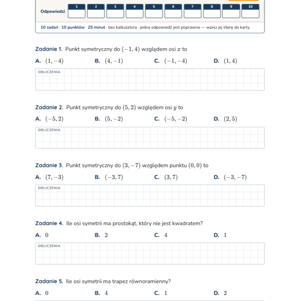 Symetrie — test, klasa 8