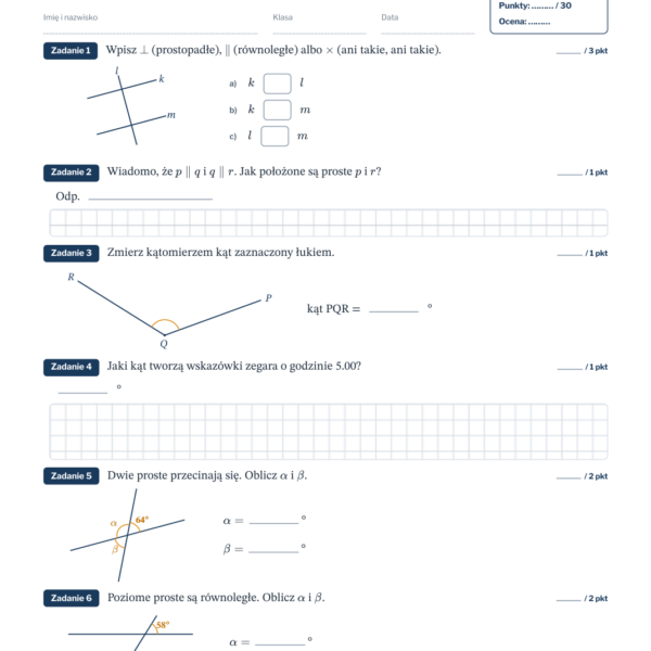 Figury geometryczne — sprawdzian, klasa 5