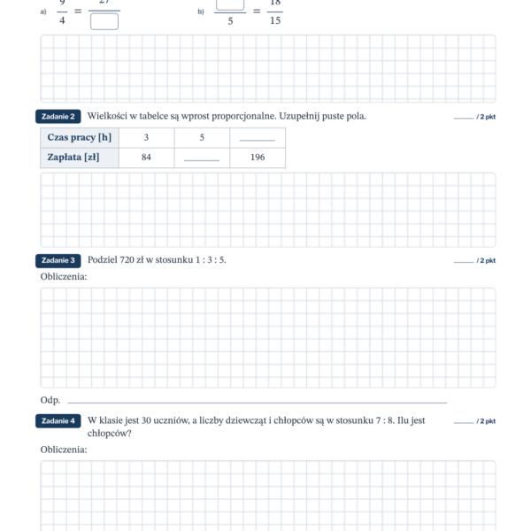 Proporcje — kartkówka, klasa 8