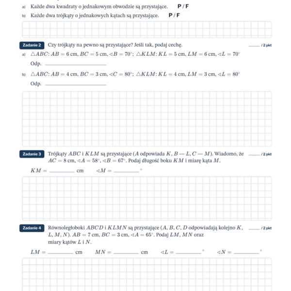 Przystawanie — kartkówka, klasa 8